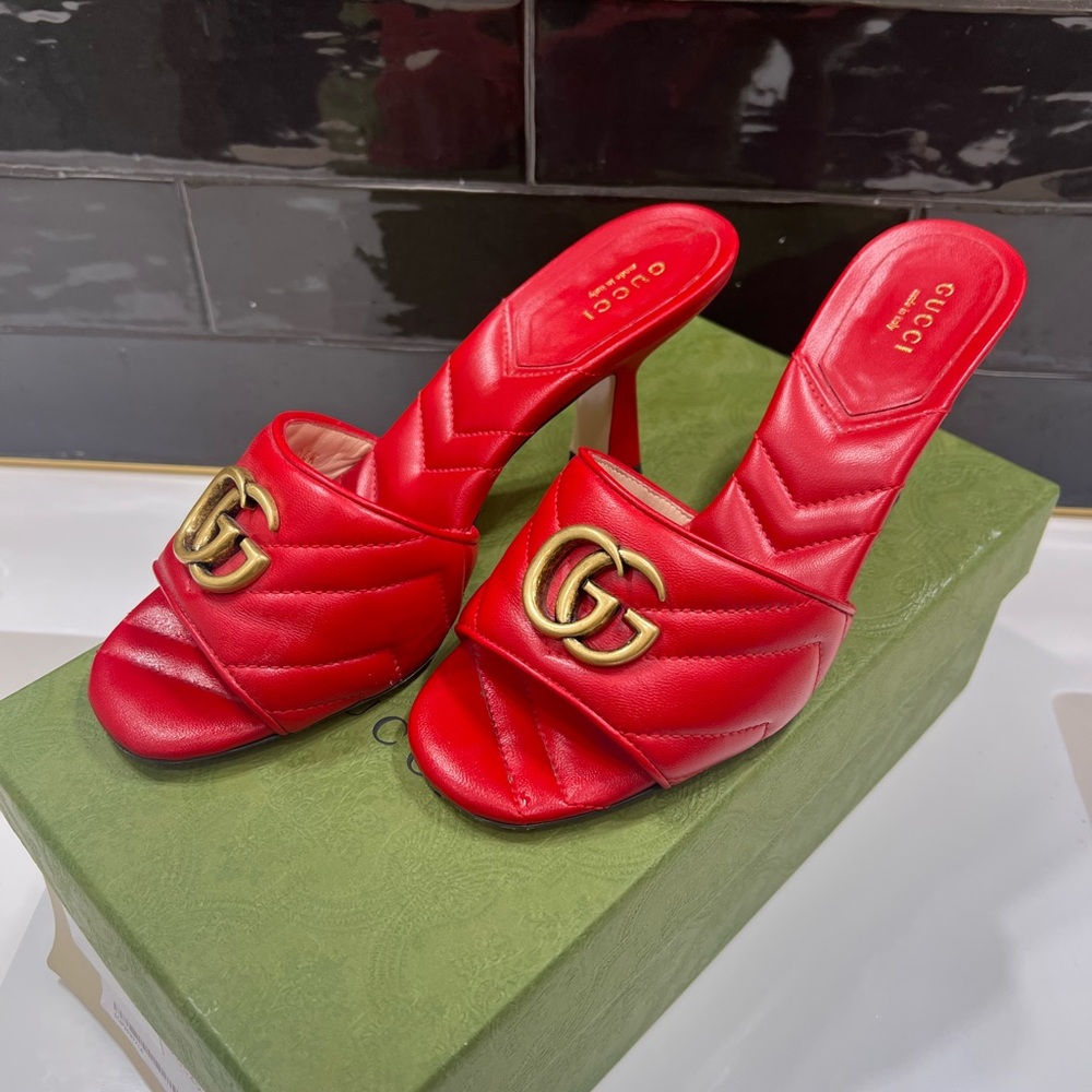 Gucci 85mm Double G leather mules, size 37.5